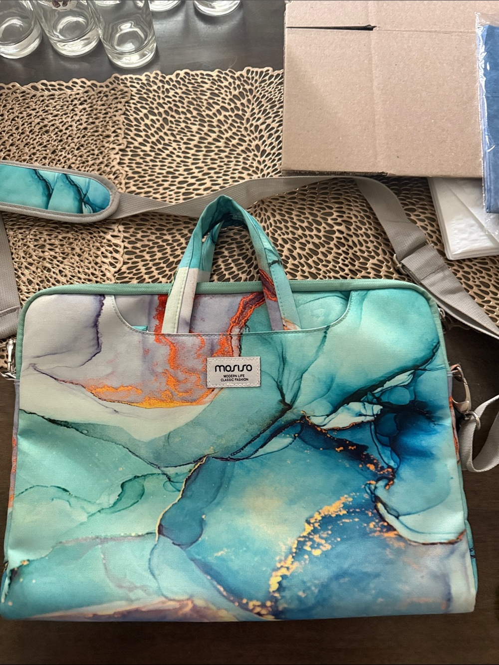 Teal Marble Laptop Sleeve Bag